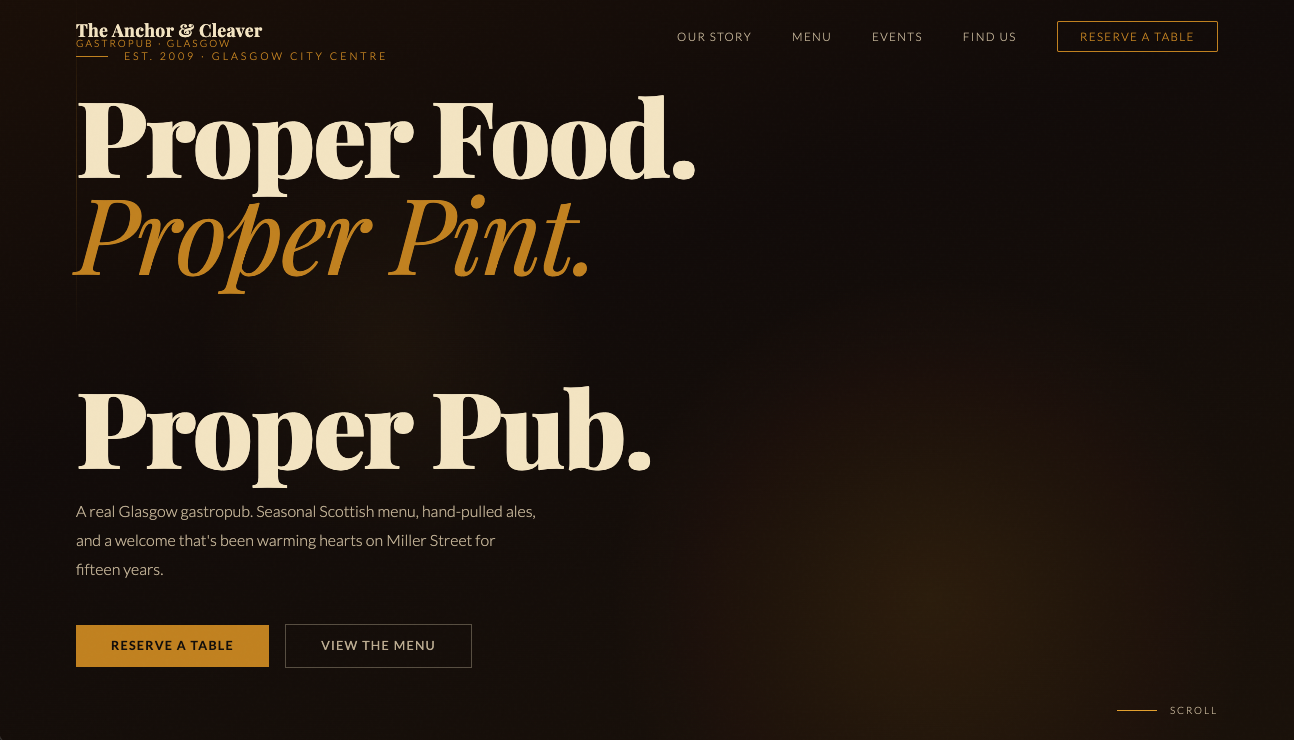 The Anchor & Cleaver gastropub website preview