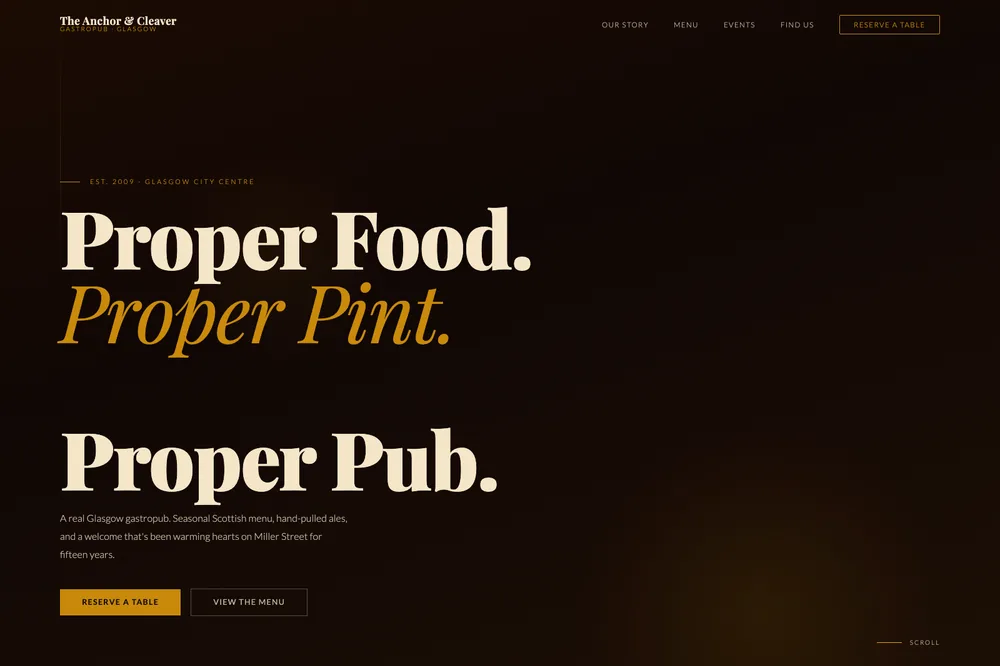 The Anchor & Cleaver gastropub website preview