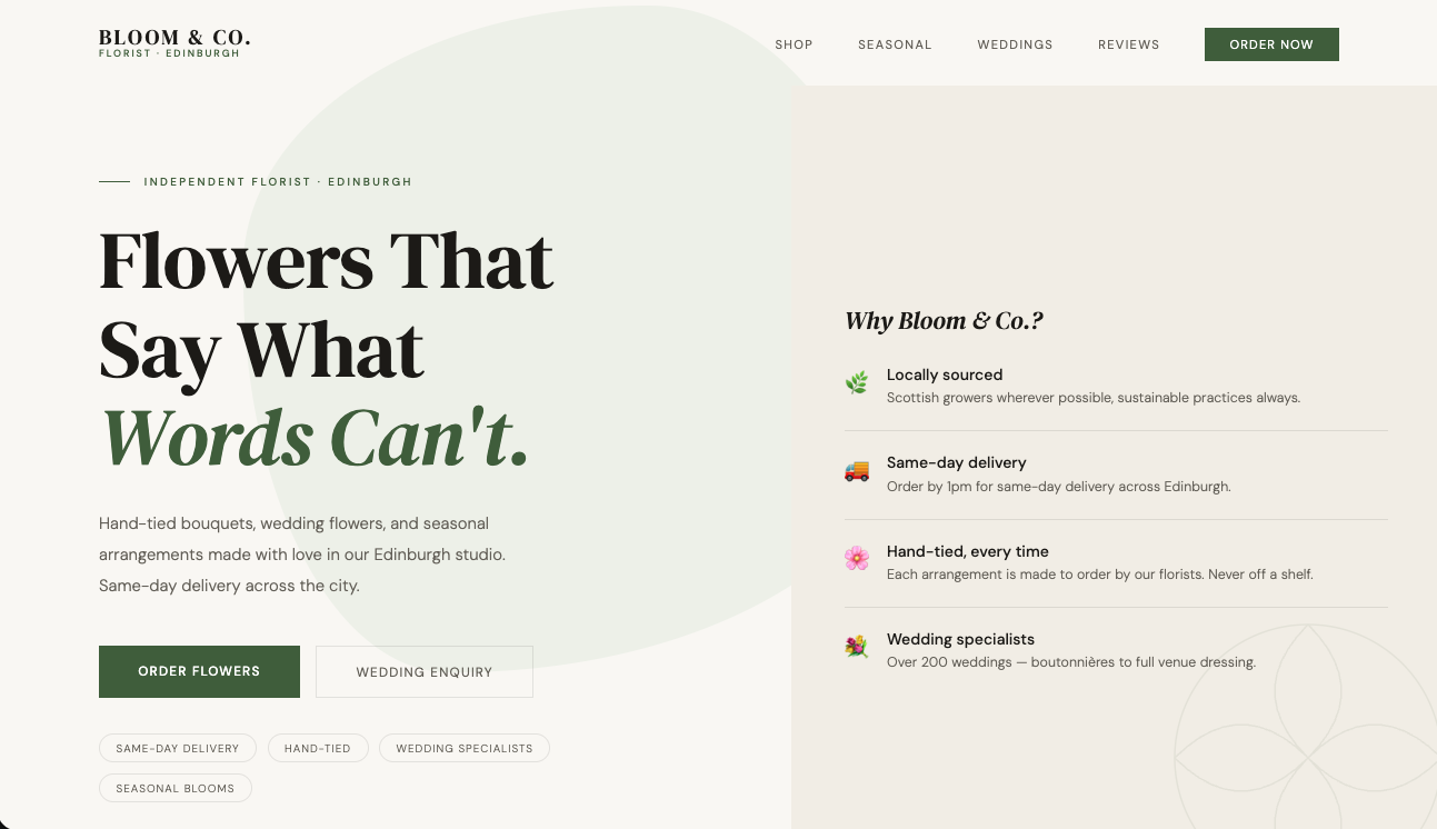 Bloom & Co. florist website preview