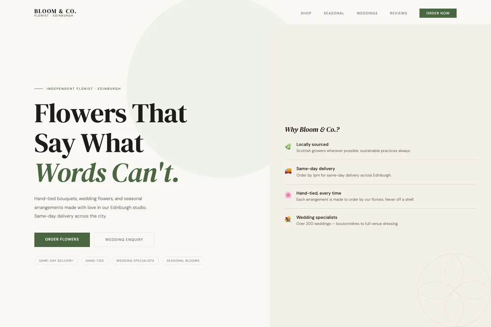 Bloom & Co. florist website preview