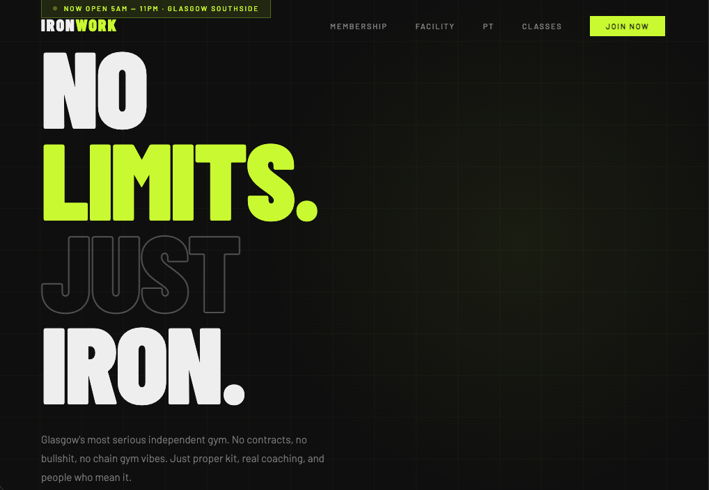 Ironwork Strength gym website preview